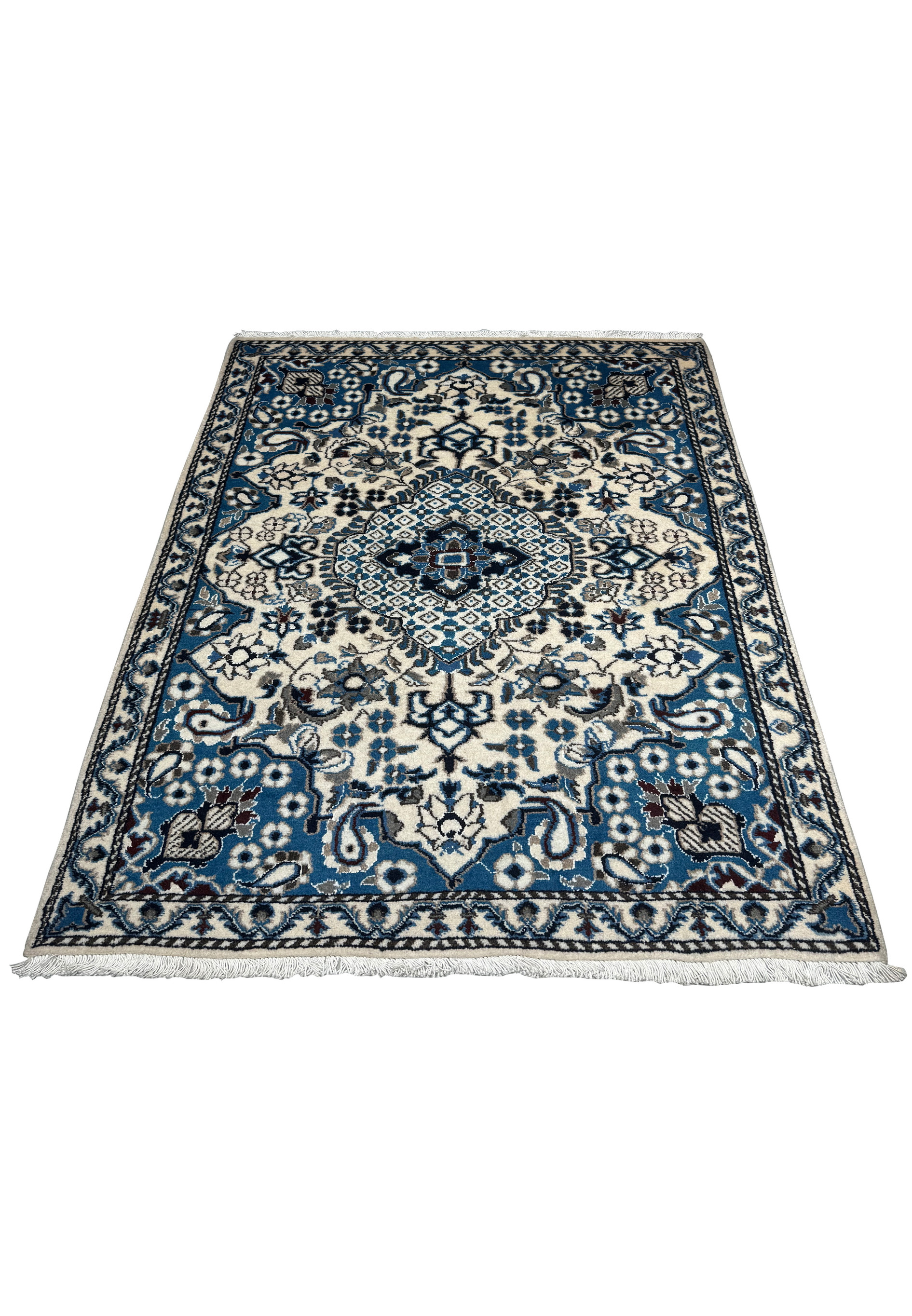 2'9 x 4'7 Persian Nain Rug laid flat, showcasing its intricate design and traditional patterns.