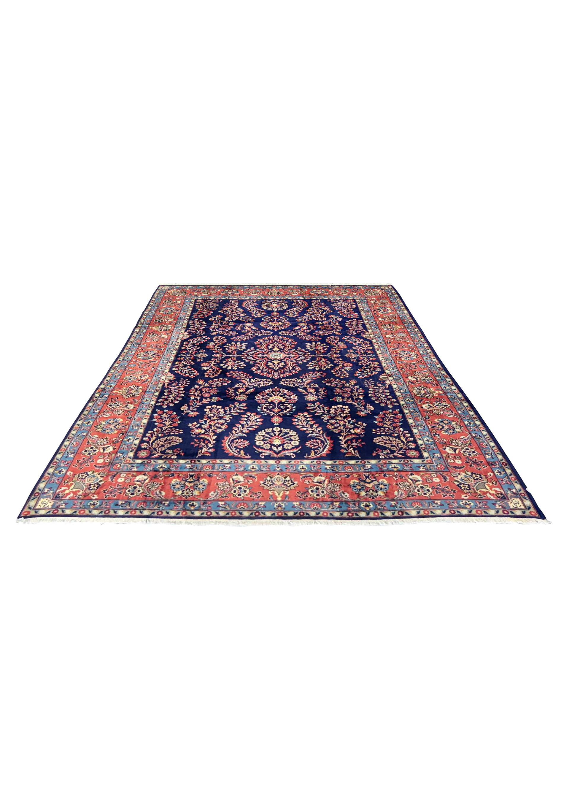 8 x 11'8 Persian Sarough rug laid flat, showcasing intricate floral patterns.