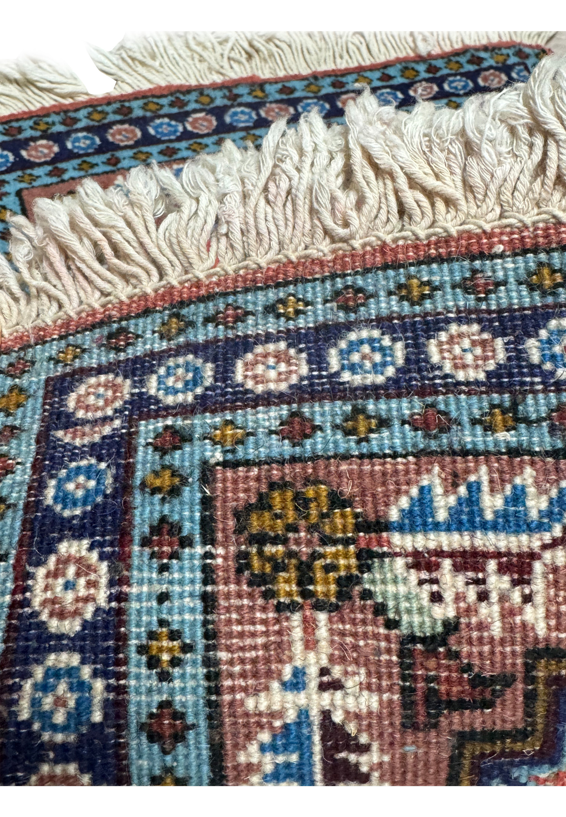 Backside of the 1'3 x 2 Persian Ardebil Wool & Silk Rug showing hand-knotted construction.