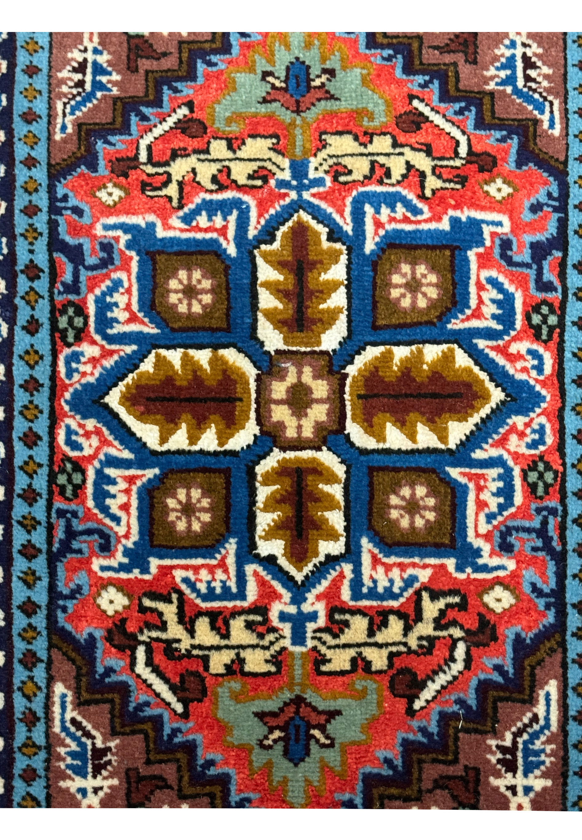 Close-up of the central medallion design on the 1'3 x 2 Persian Ardebil Wool & Silk Rug.