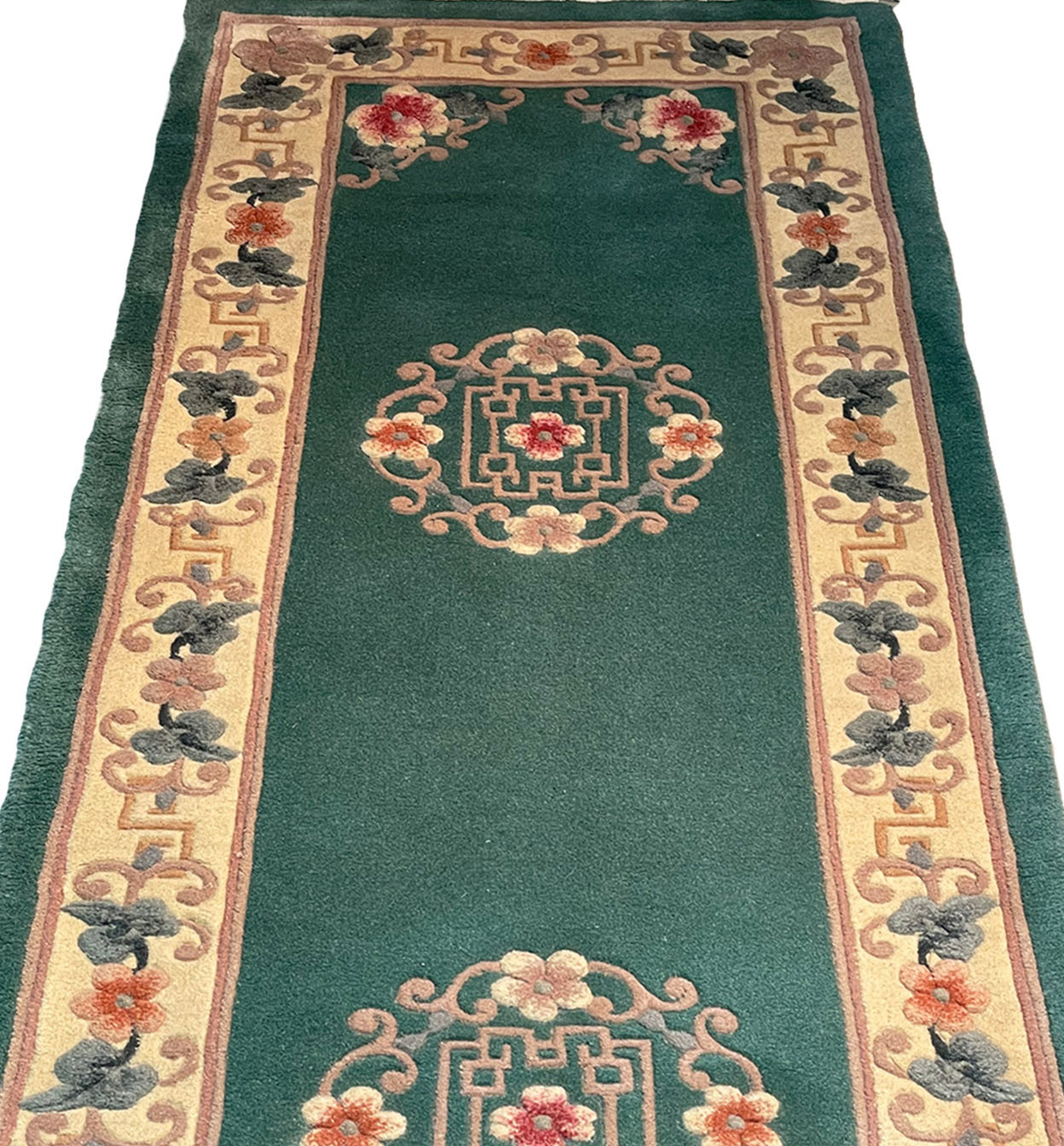Midfield section of the 2'3 x 10'2 Walter Nichols Art Deco Runner showcasing floral and scroll motifs.