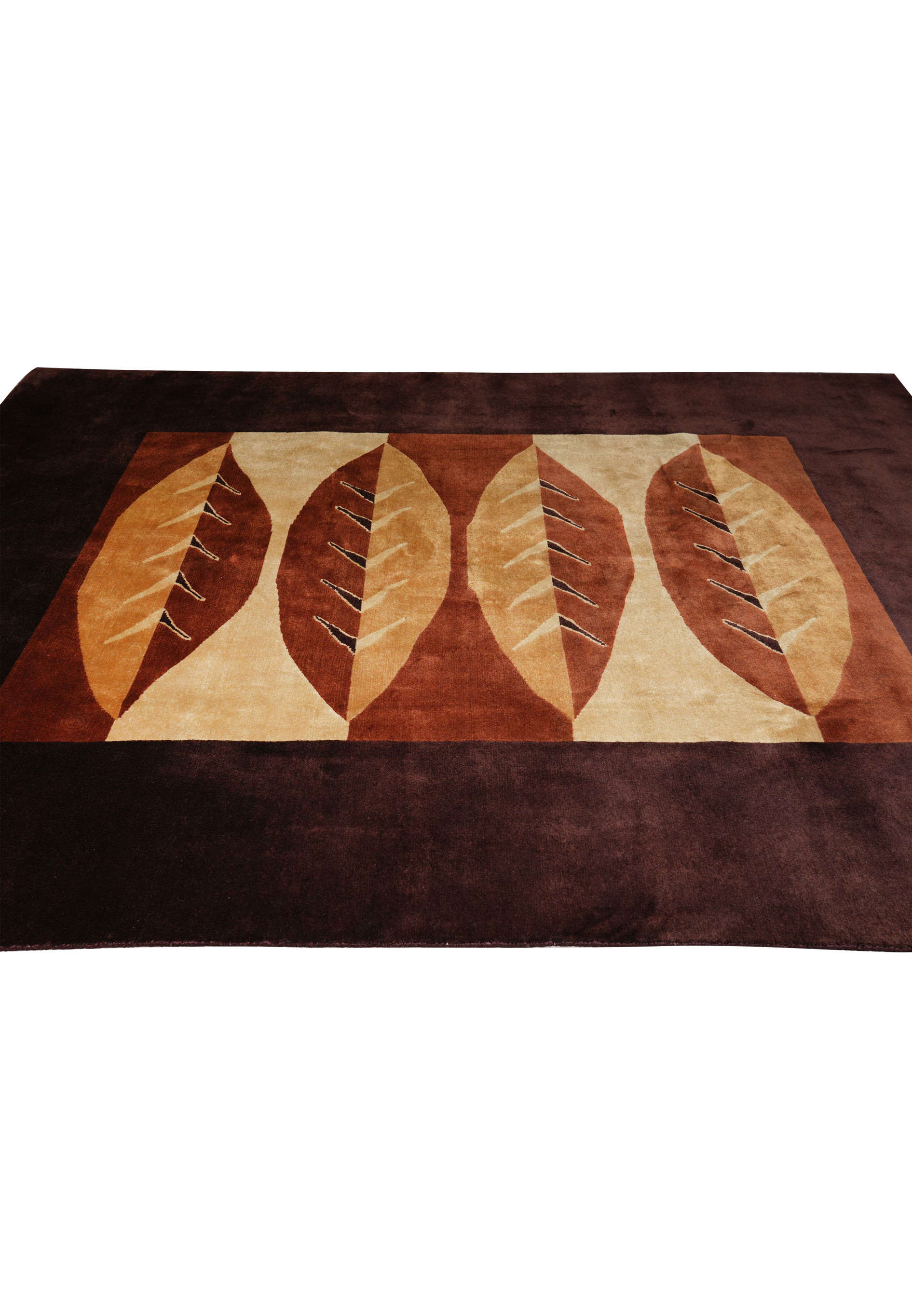 Side angle showing color variation and soft pile of modern handmade rug