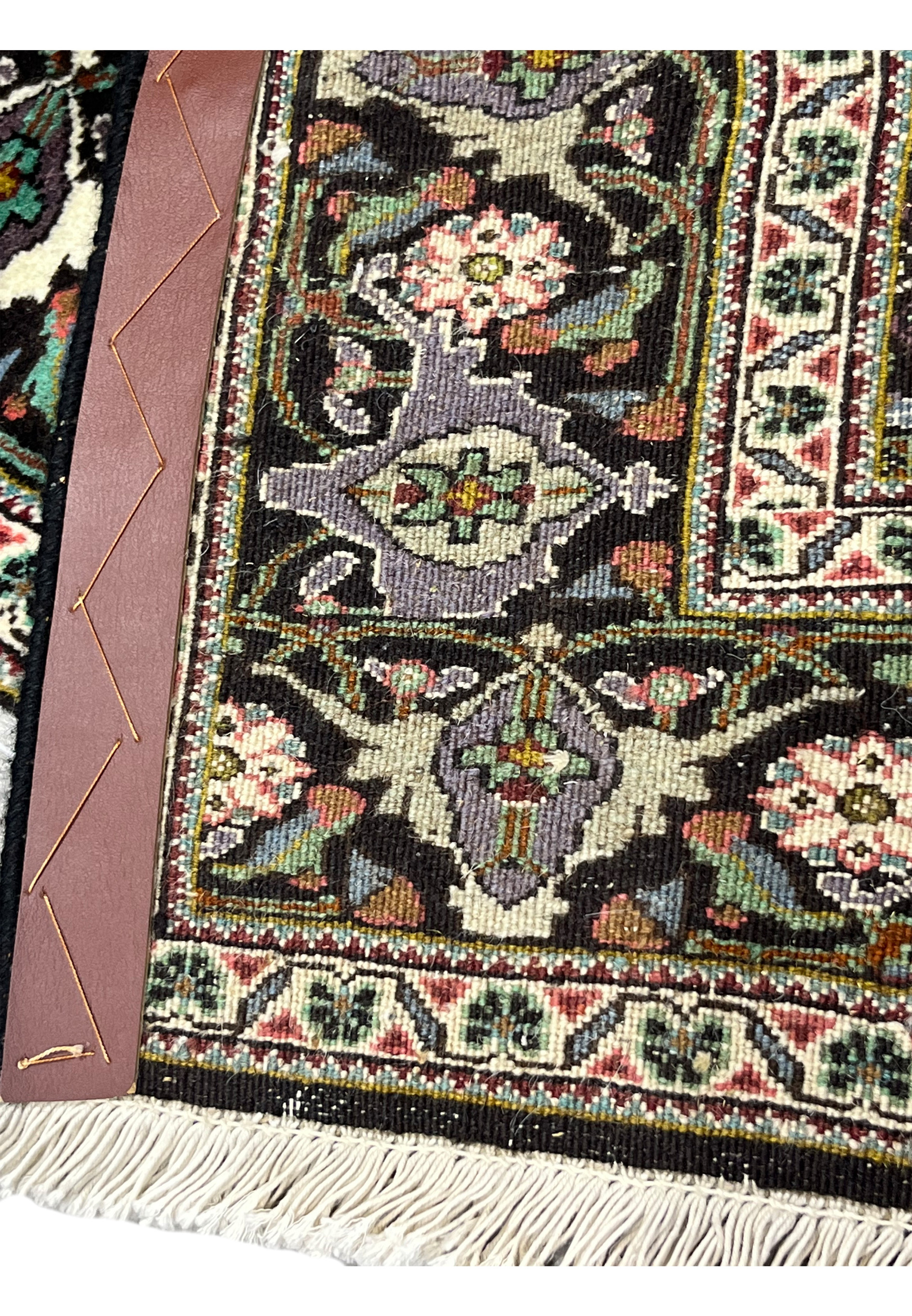 Backside of Persian Tabriz Mahi 40 Raj Rug showing knot density and craftsmanship