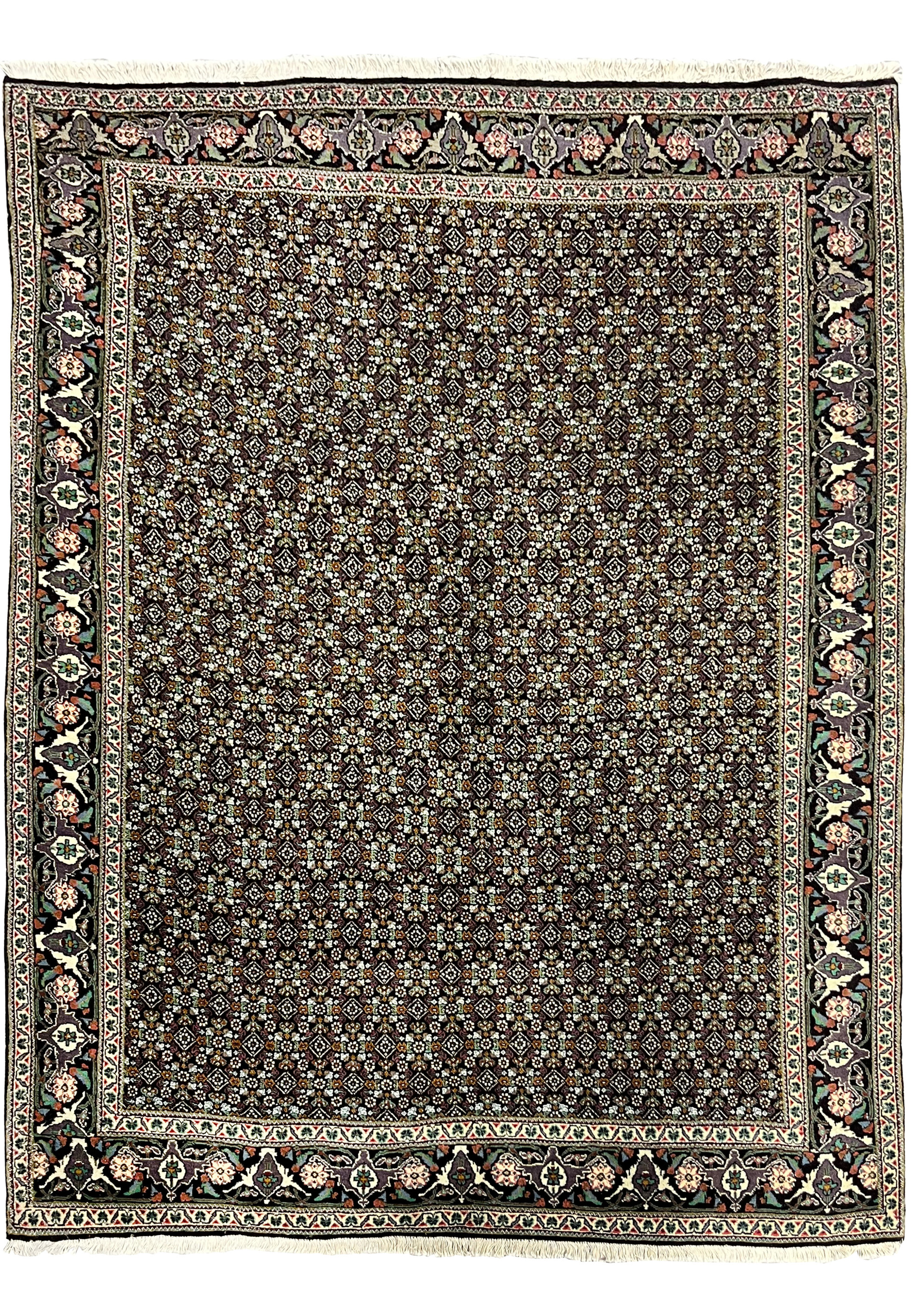 Full view of 5 x 6'5 Persian Tabriz Mahi 40 Raj Rug with intricate allover fish design