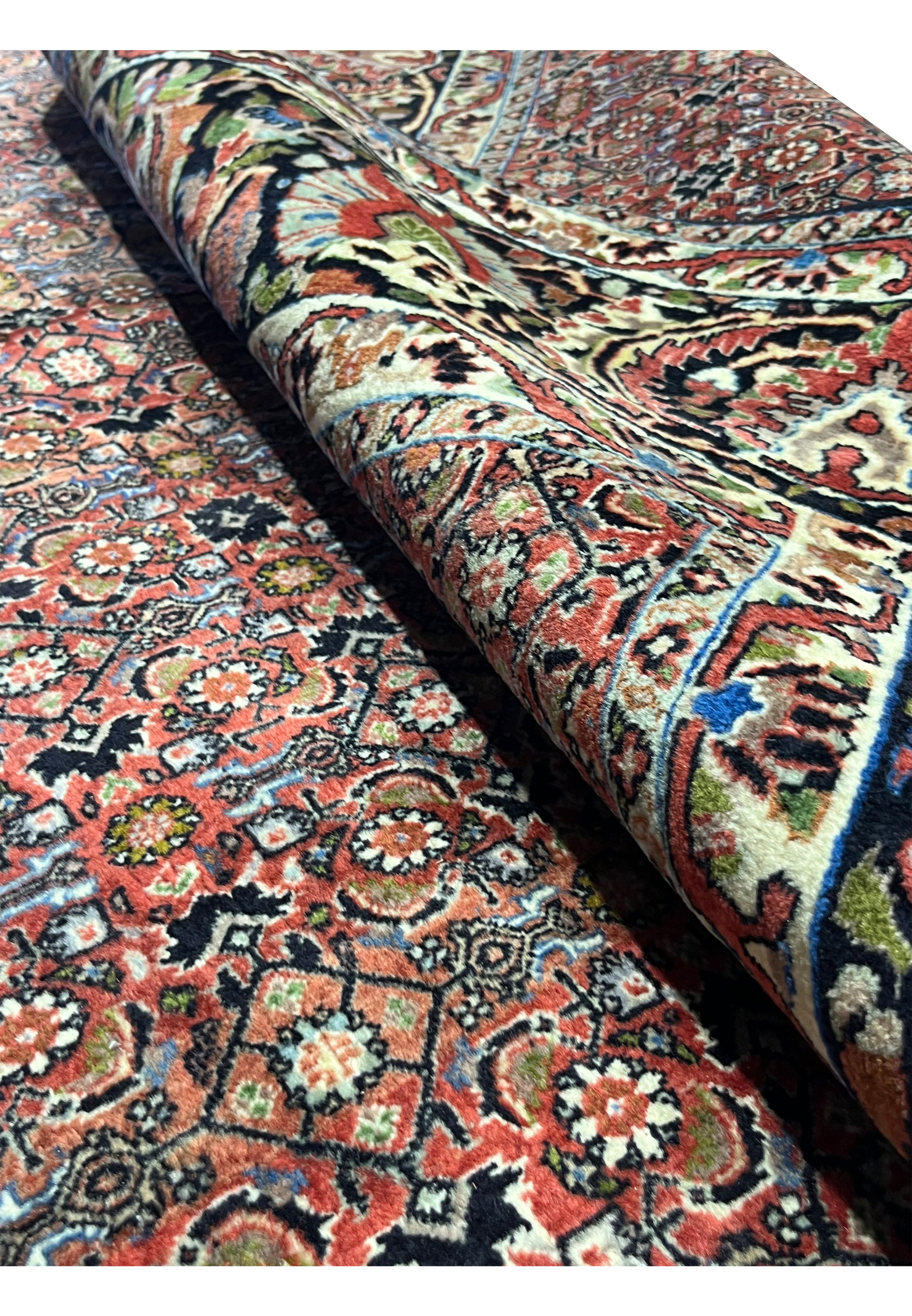 Rolled view showing the rug’s flexibility and pile density
