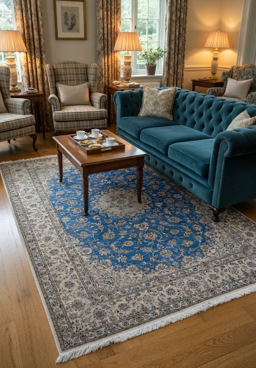 6'7" x 9'8" Royal Blue Persian Nain 6 LA wool and silk rug