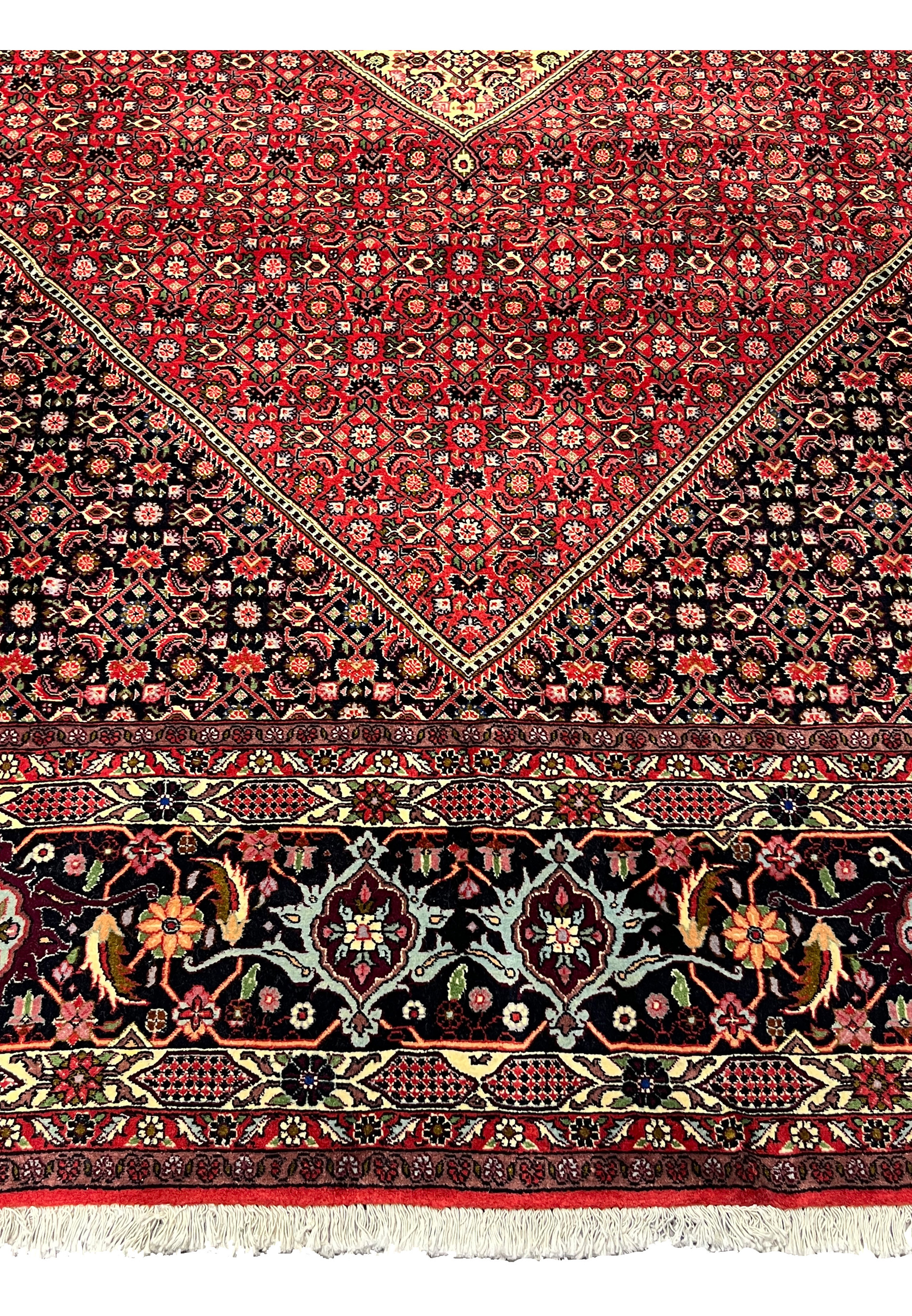 10x13 Bijar Persian rug mid-field detail with repeating floral lattice