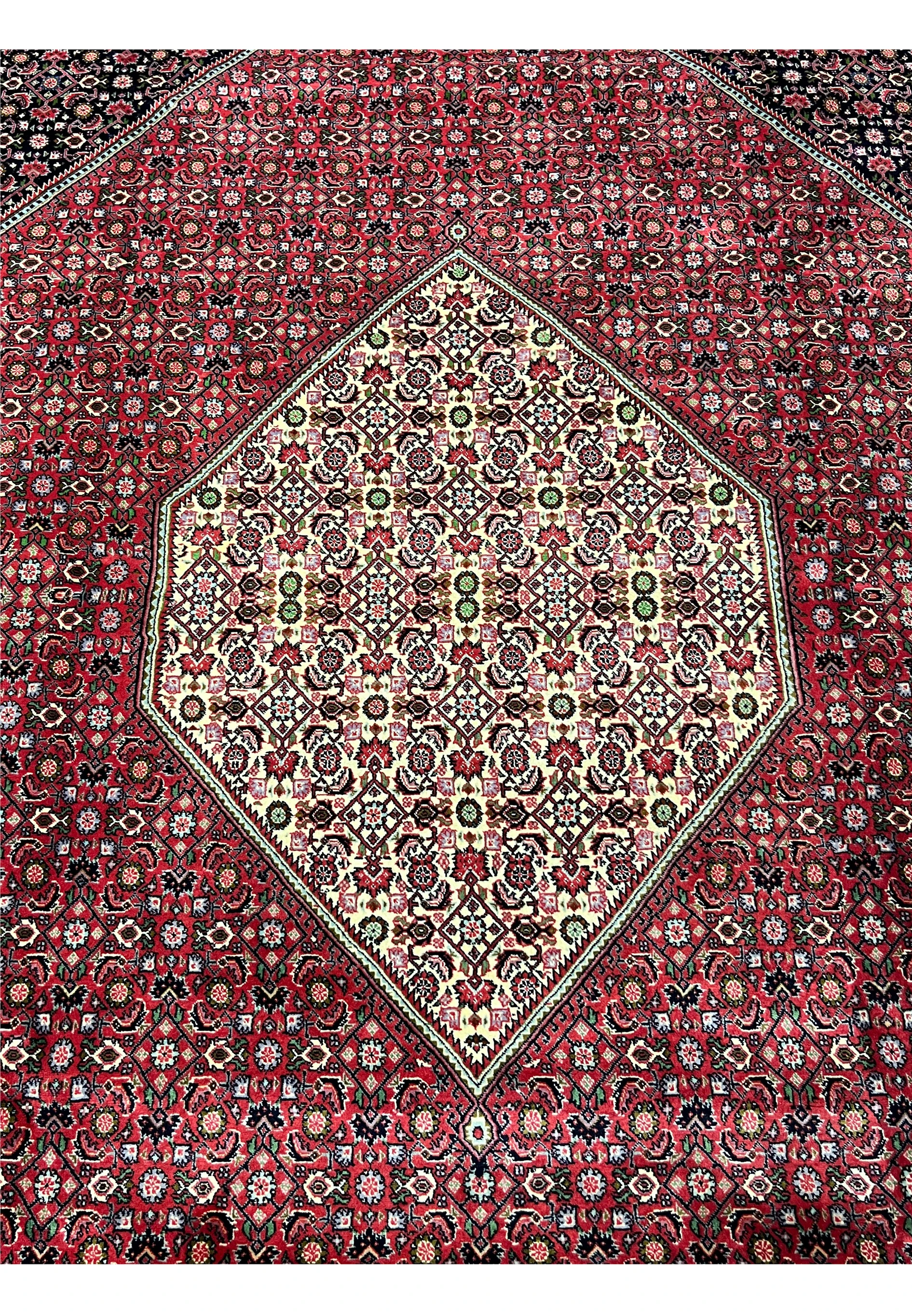 10x13 Bijar Persian Iron Rug ivory medallion with detailed floral and lattice pattern