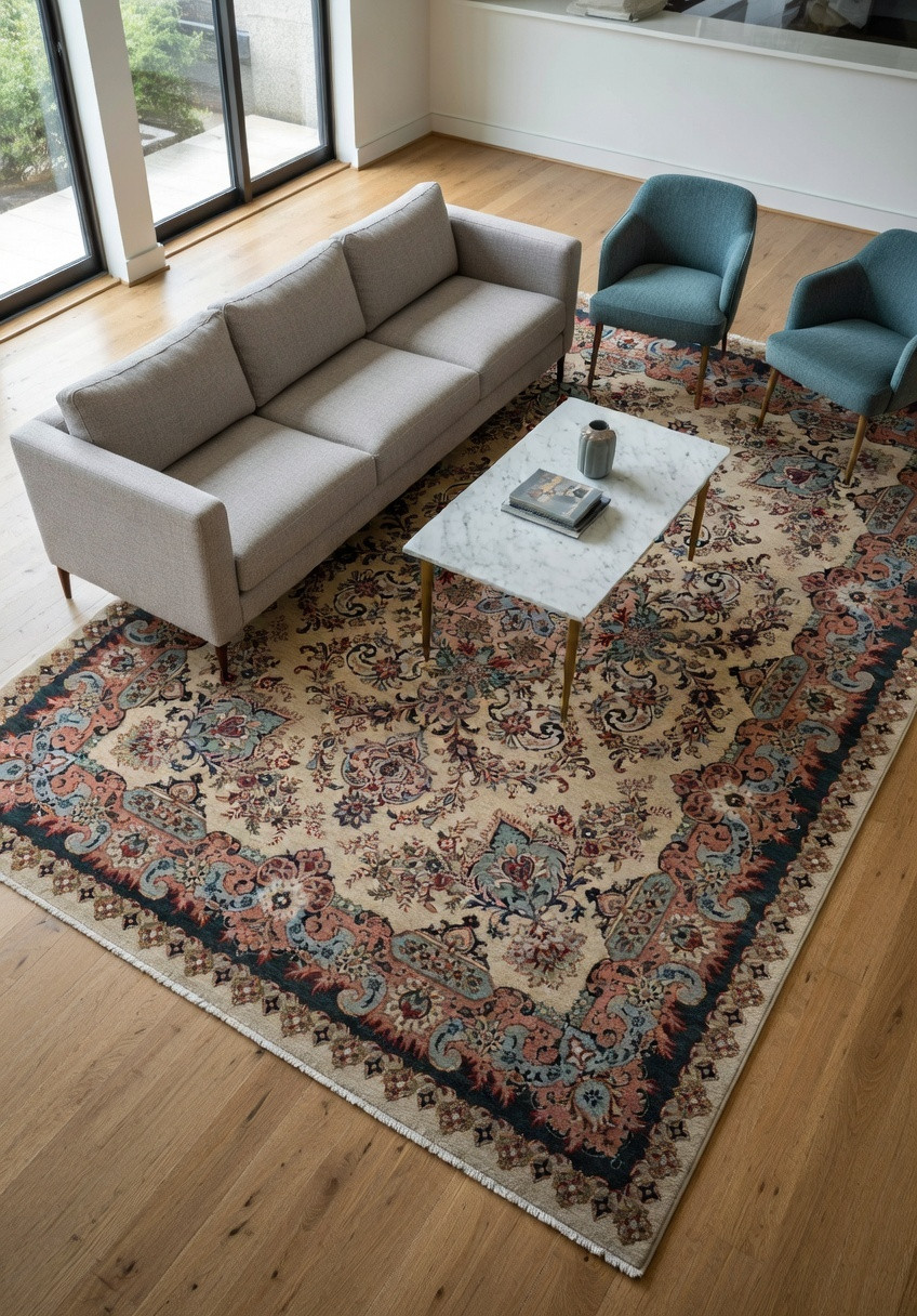 Ivory field Persian Tabriz rug