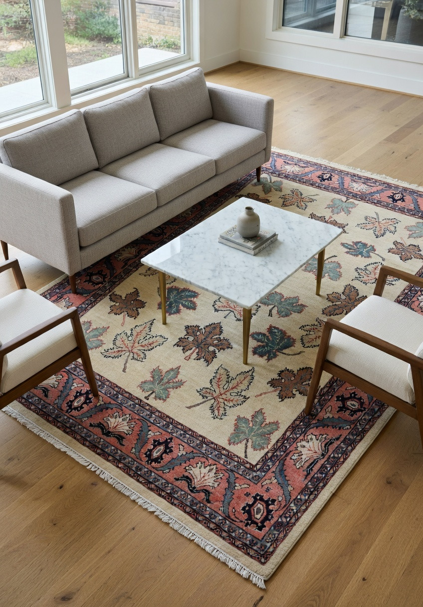 Full view of a hand knotted Persian Farahan rug