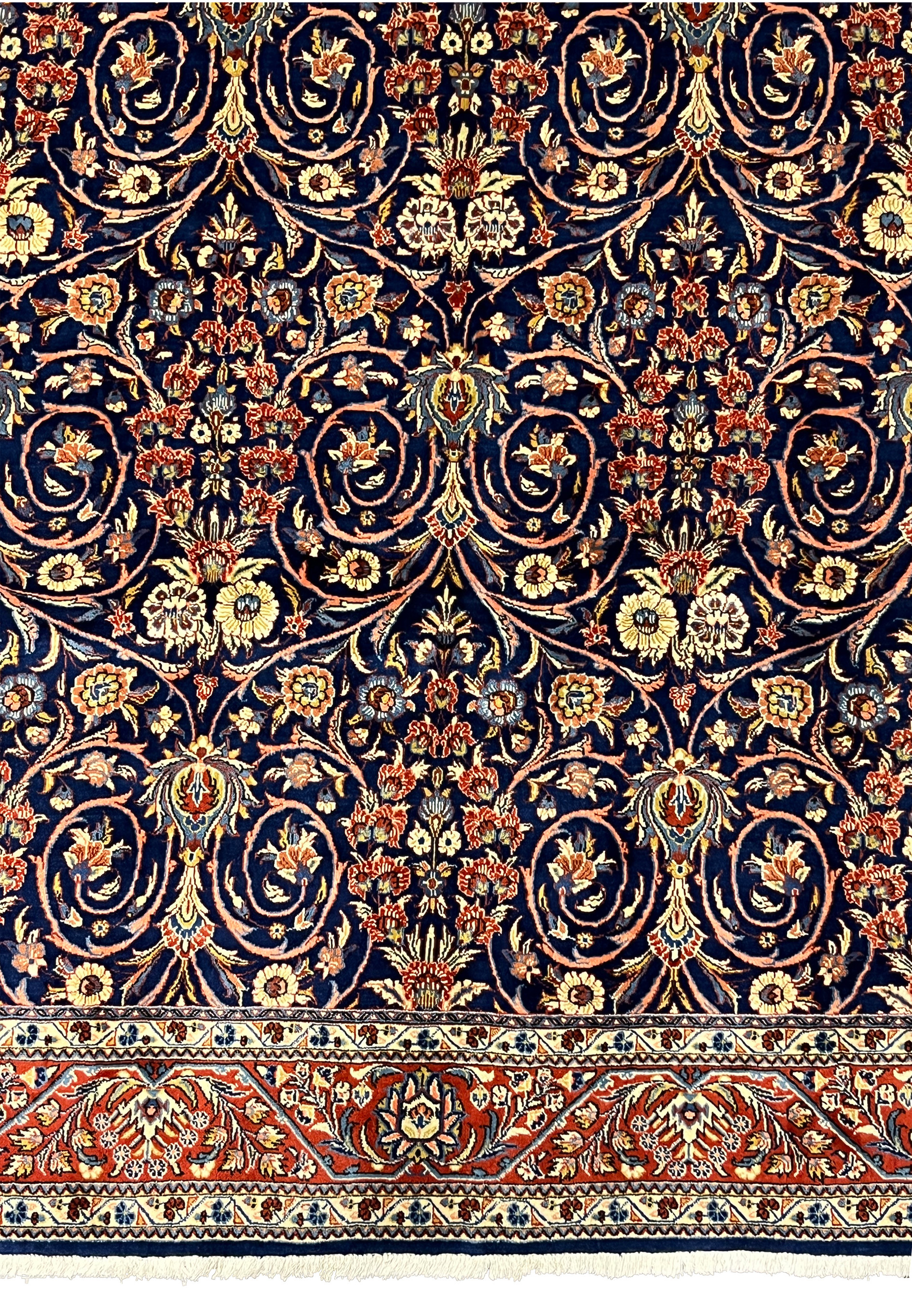 Lower border detail showing traditional Sarough floral motifs and color contrast