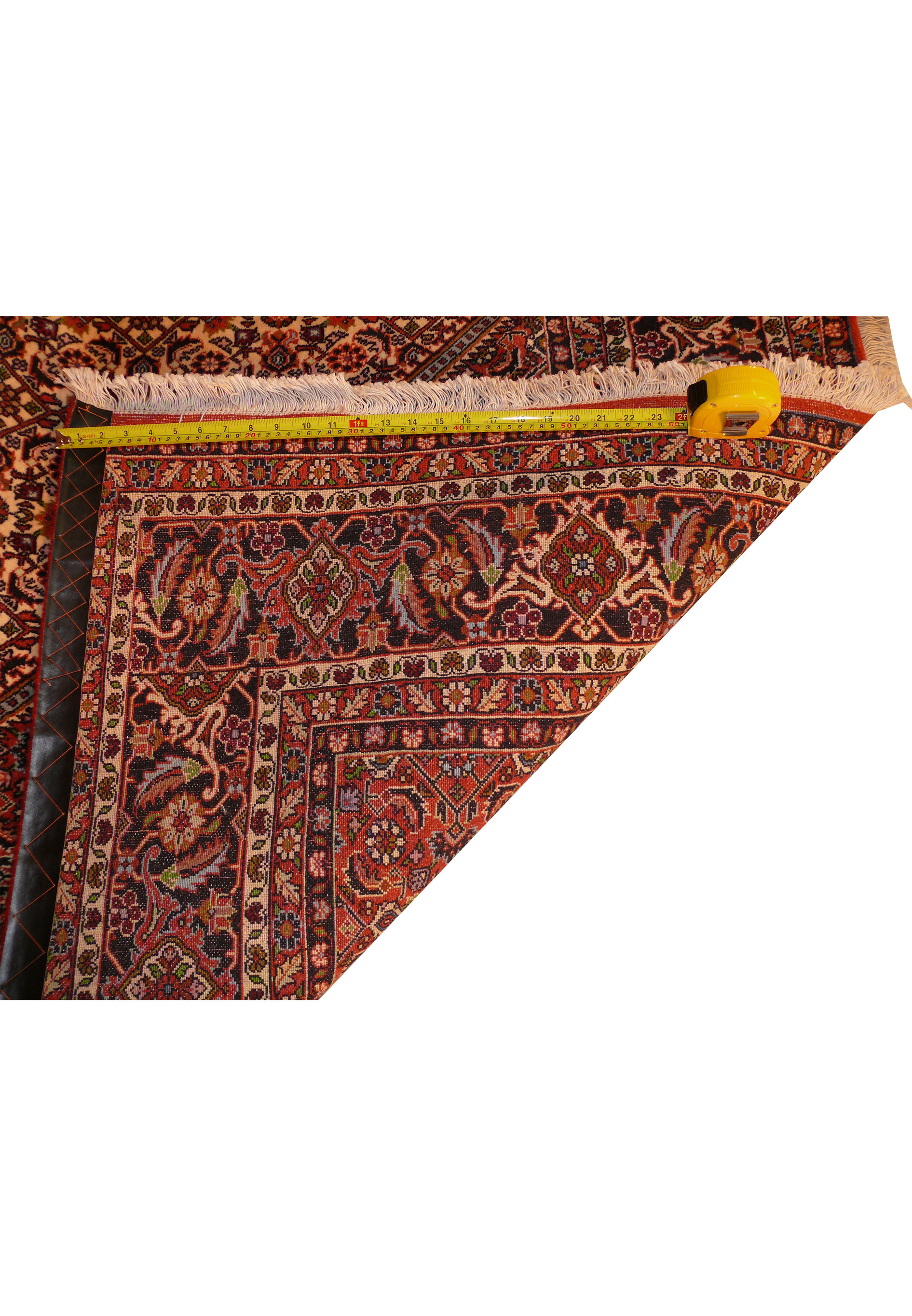 Backside view of a Persian Bijar rug revealing extremely tight knot density, compact iron rug construction, durable wool foundation, and authentic hand-knotted work