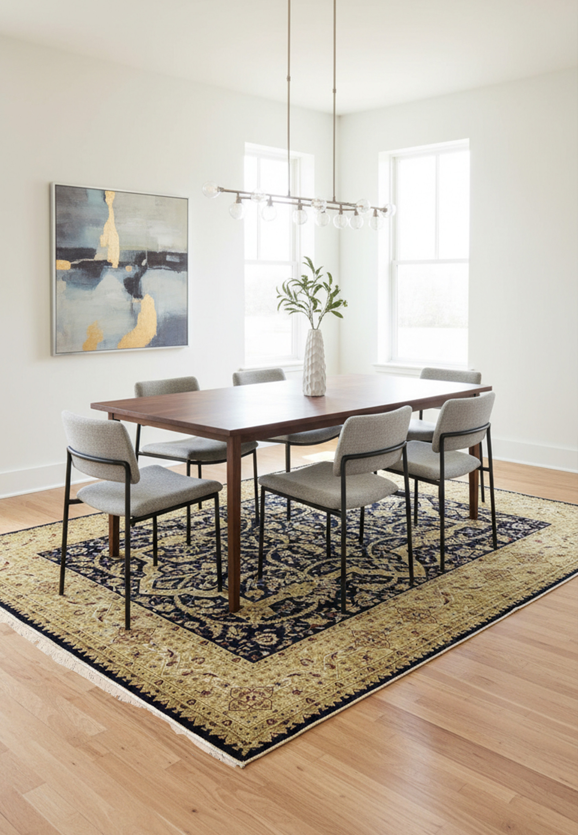 Full view of an 8' x 10' distressed Oriental Agra rug