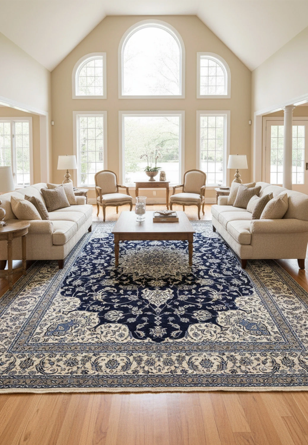 Full view of a 10x19 Persian Nain 9 La oversize rug