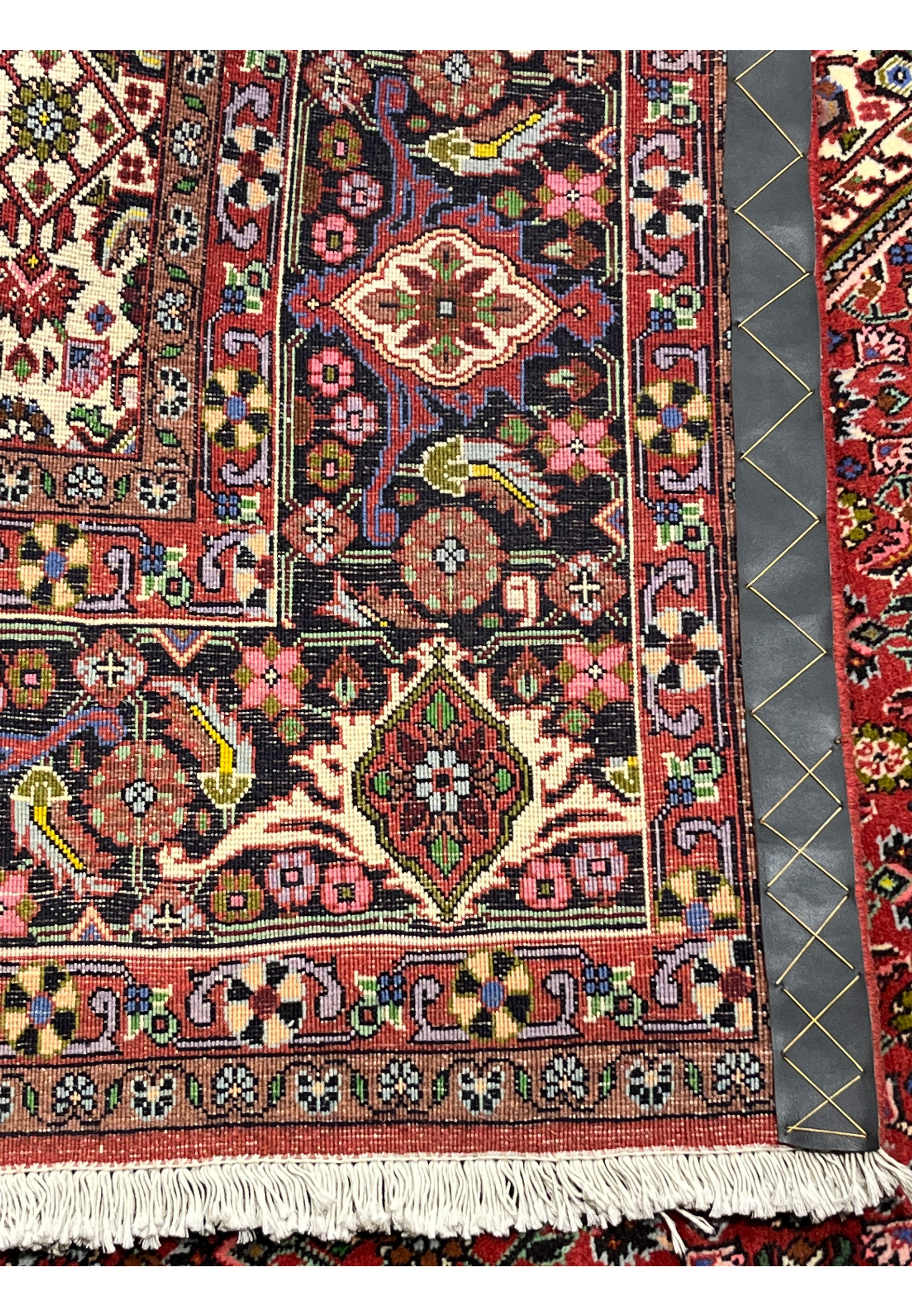Backside view of Persian Bijar rug revealing tight knot structure, consistent weaving, strong foundation, and high knot density craftsmanship