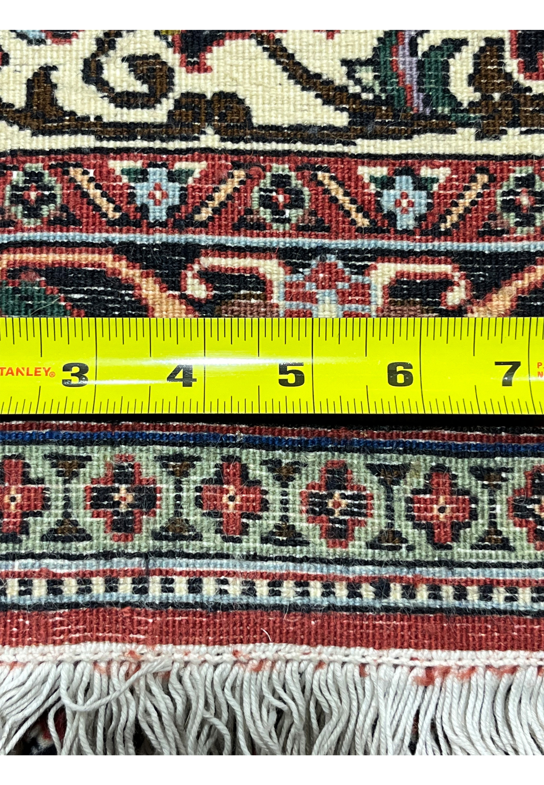 Backside with ruler of Persian Bijar Iron Rug 8'2 x 11'4 showing compact weave, dense knots per inch and authentic hand knotted structure