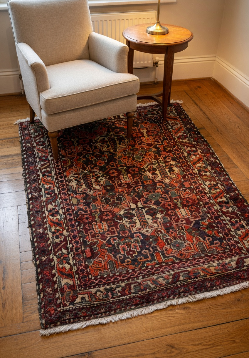 Backside of antique 3'7x5 Persian Bakhtiari rug