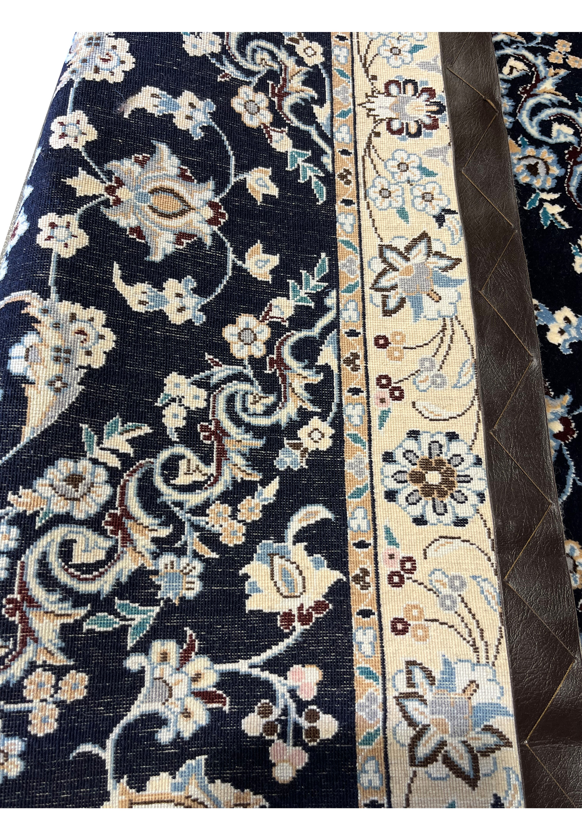 2'9x13 Persian Nain 6La navy blue wool silk cotton foundation full backside view