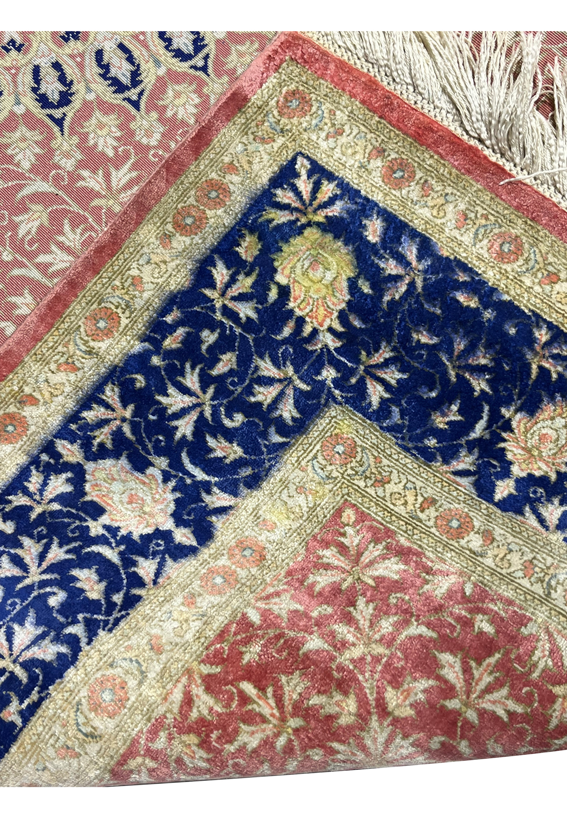 3x5 Persian Qum pure silk rug Amir Naghash backside ruler knot density measurement