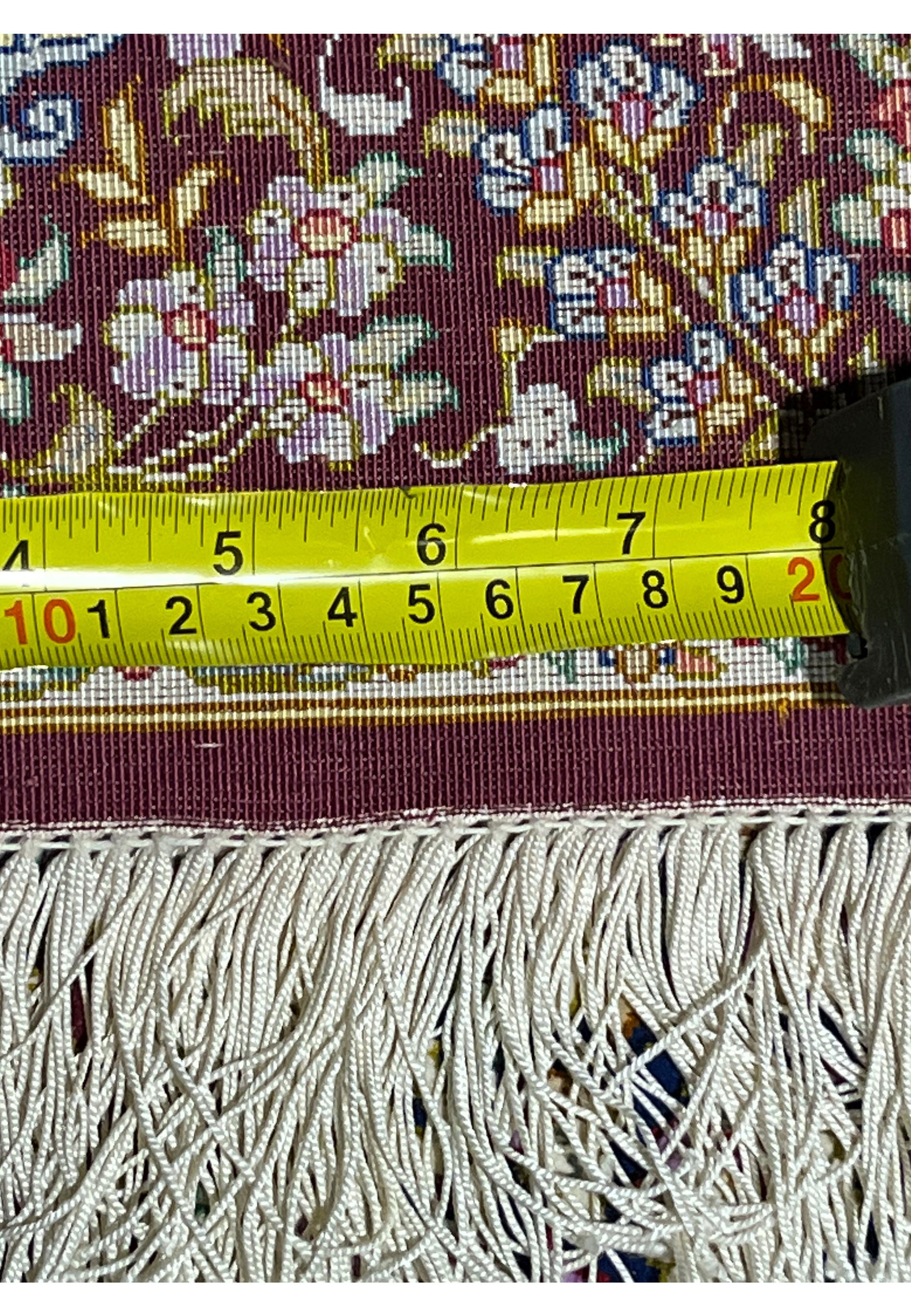 3x5 Persian Qum pure silk rug Varmaluei burgundy navy gold lavender coral medallion closeup