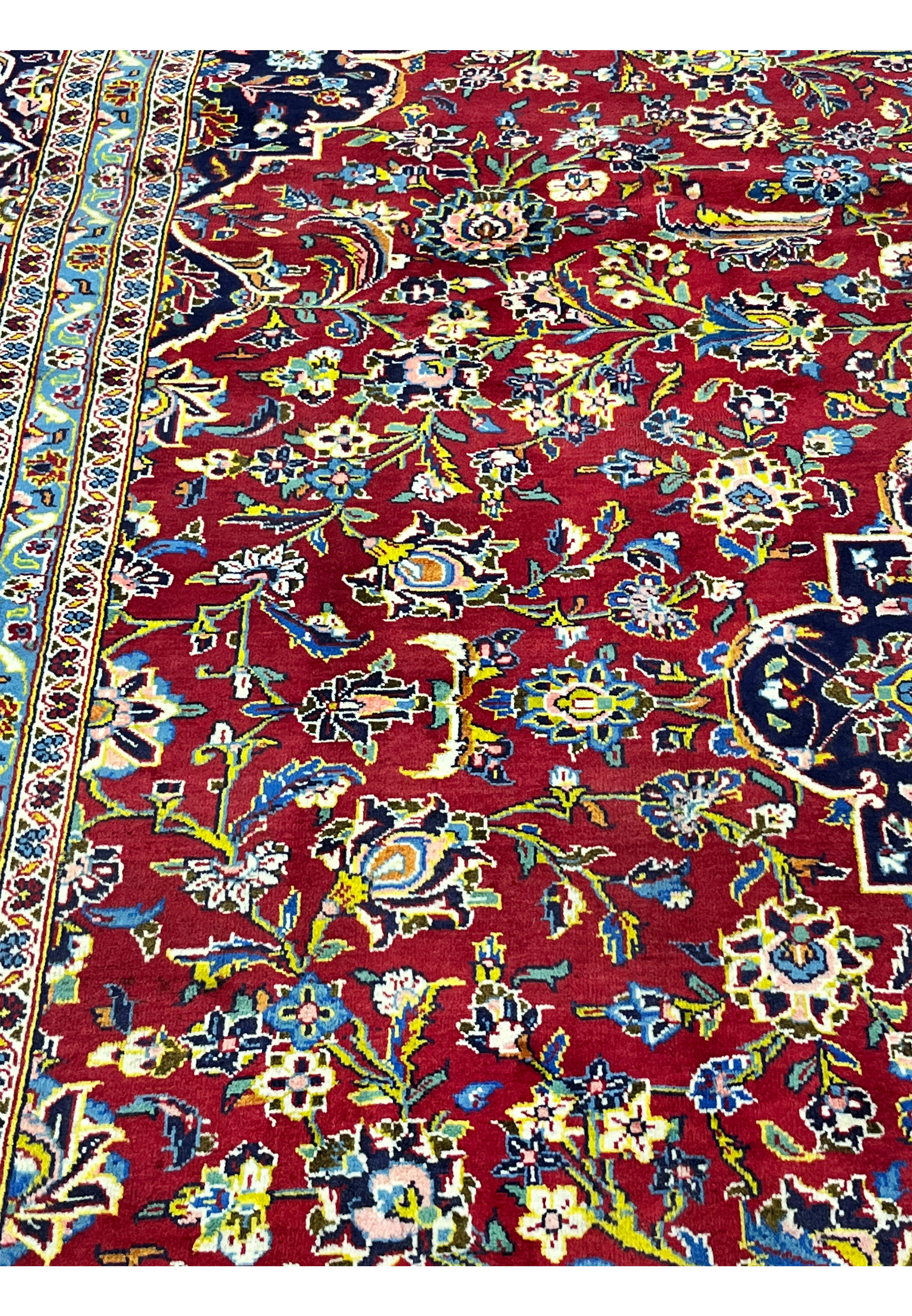 10x14'7 Persian Kashan rug featured on Shark Tank crimson field floral motifs palmette arabesque