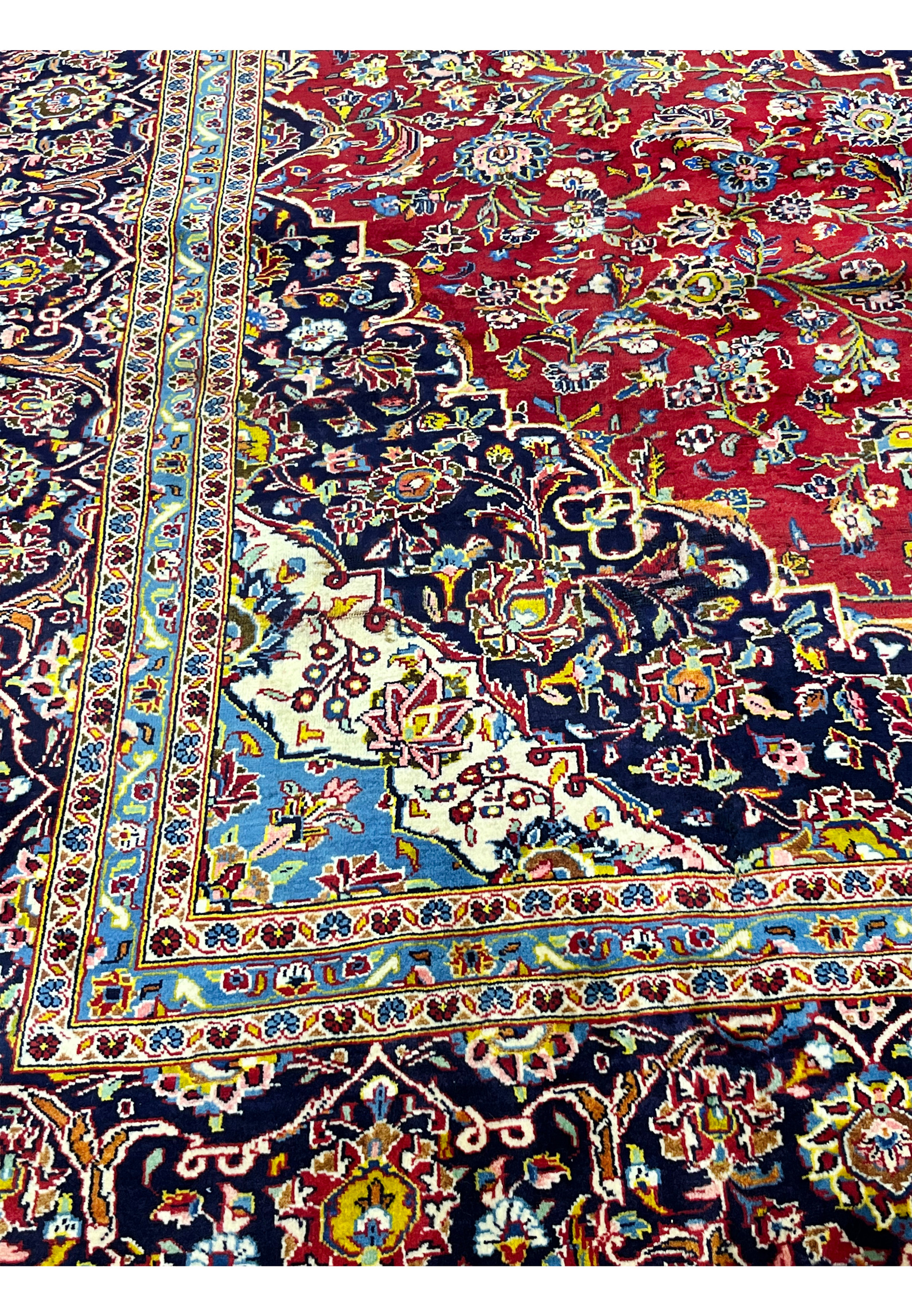 10x14'7 Persian Kashan rug featured on Shark Tank inner border powder blue guard floral detail