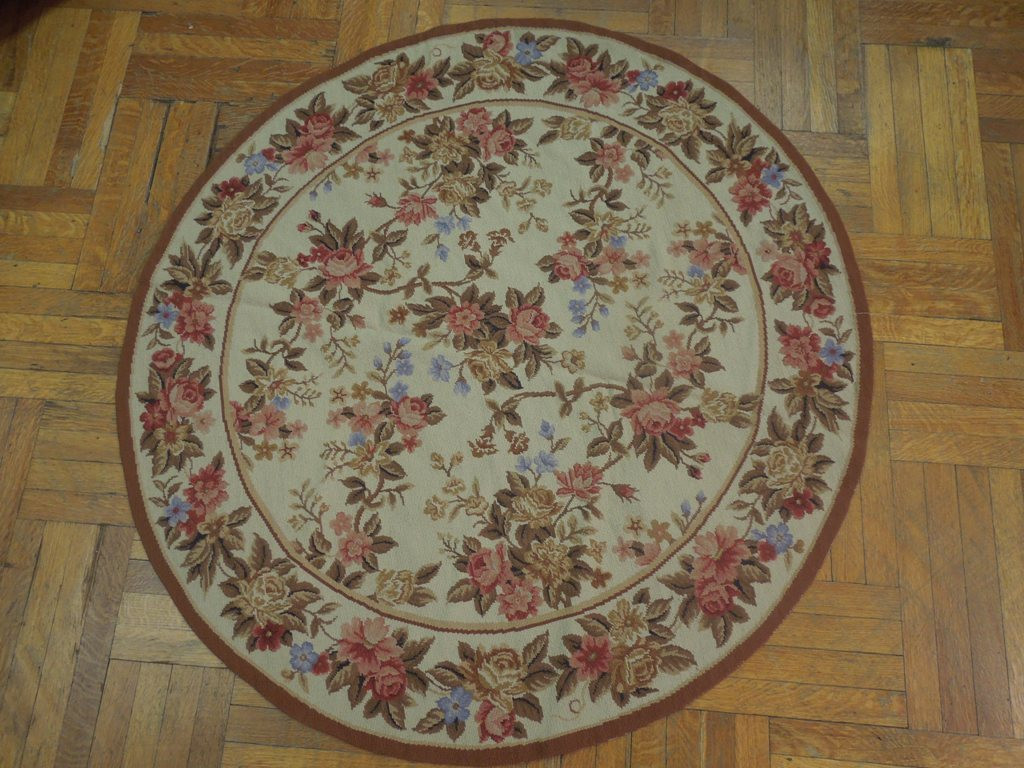 5 x 5 Floral Authentic Needlepoint Flat Weave Round Rug