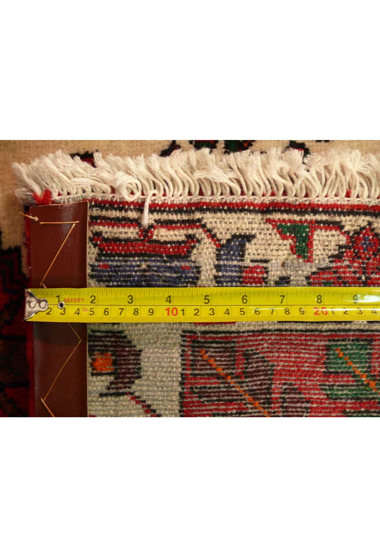 Texture of the handwoven wool on the 3'6 x 5 Persian Shahsawan rug