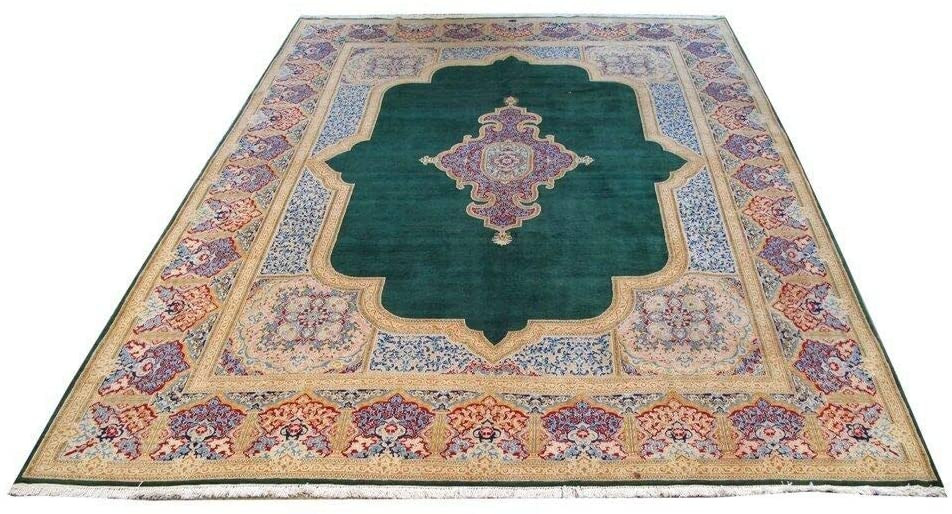 9 x 13 Persian Kerman Corner Medallion Rug