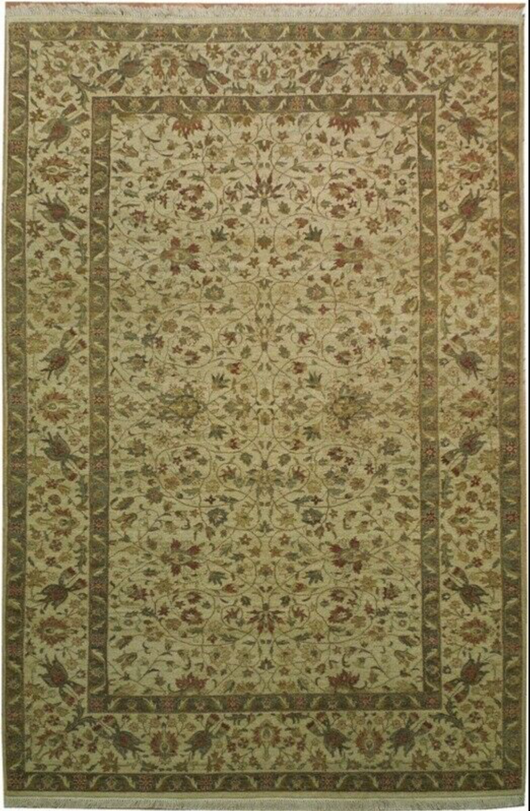 6 x 9 Off-White Floral Fine Beige Oriental Oushak Rug