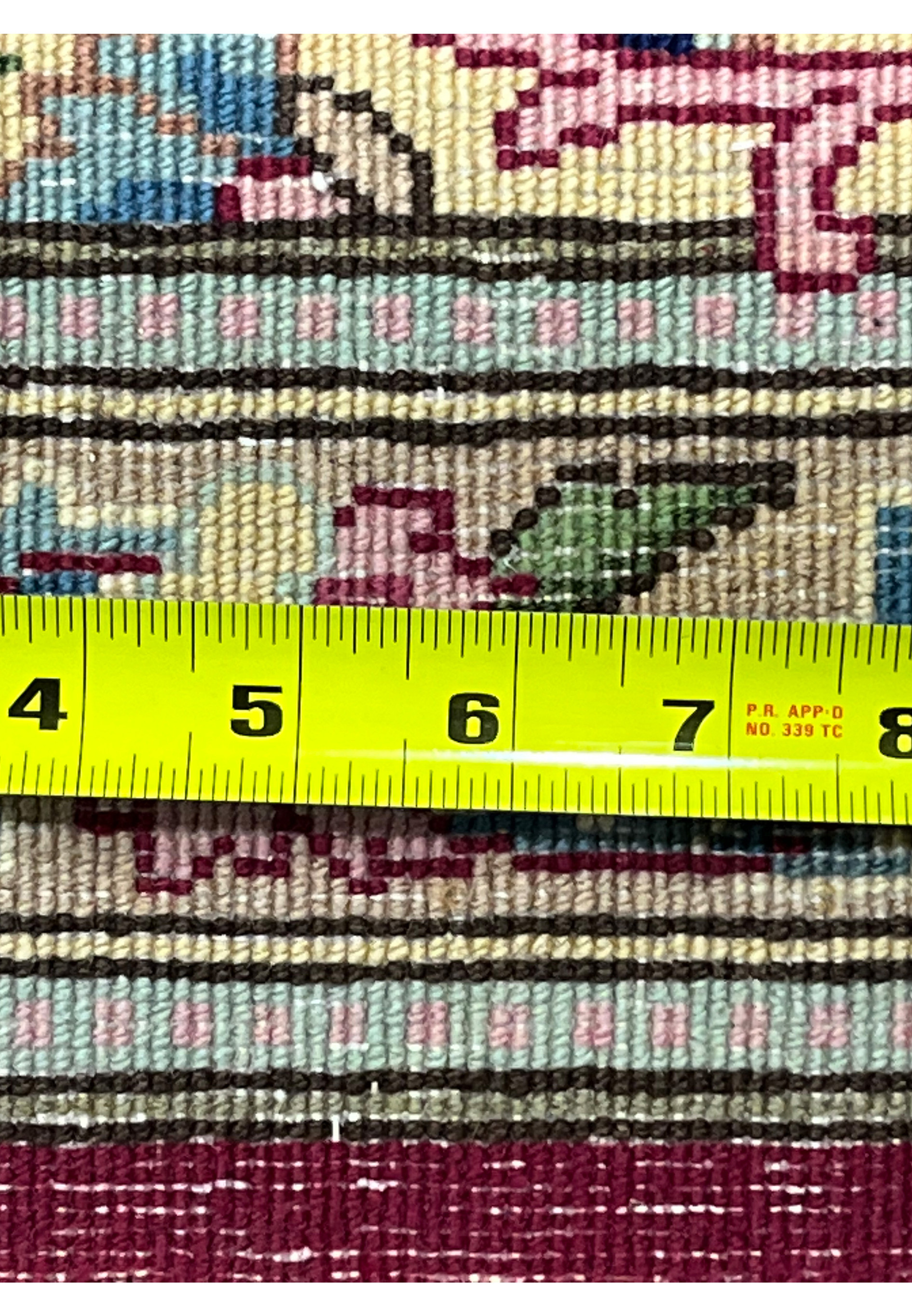 10x14 Persian Kerman rug backside ruler knot density KPSI measurement detail