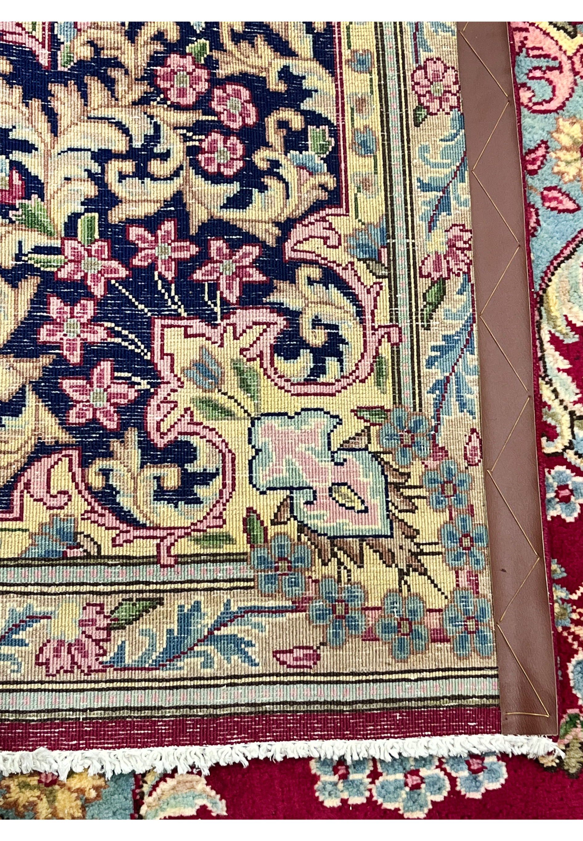 10x14 Persian Kerman rug backside cotton foundation knot structure detail