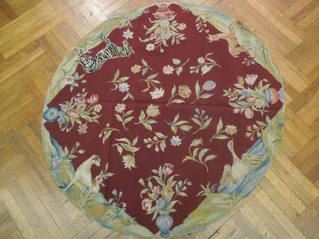 5 x 5 Flat Weave Round Needlepoint Rug