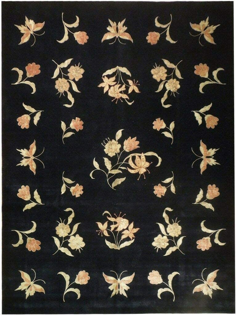 9 x 12 Wool & Silk Botanical Butterfly Design Rug