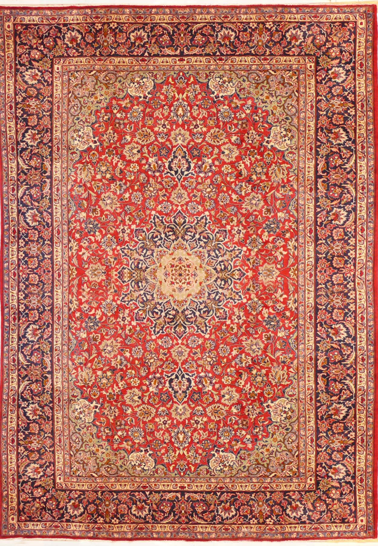 Astonishing 9'8 x 13'7 Persian Isfahan Rug - Full View: Revel in the grandeur of this exquisite Persian Isfahan rug, showcasing its intricate patterns and vibrant colors