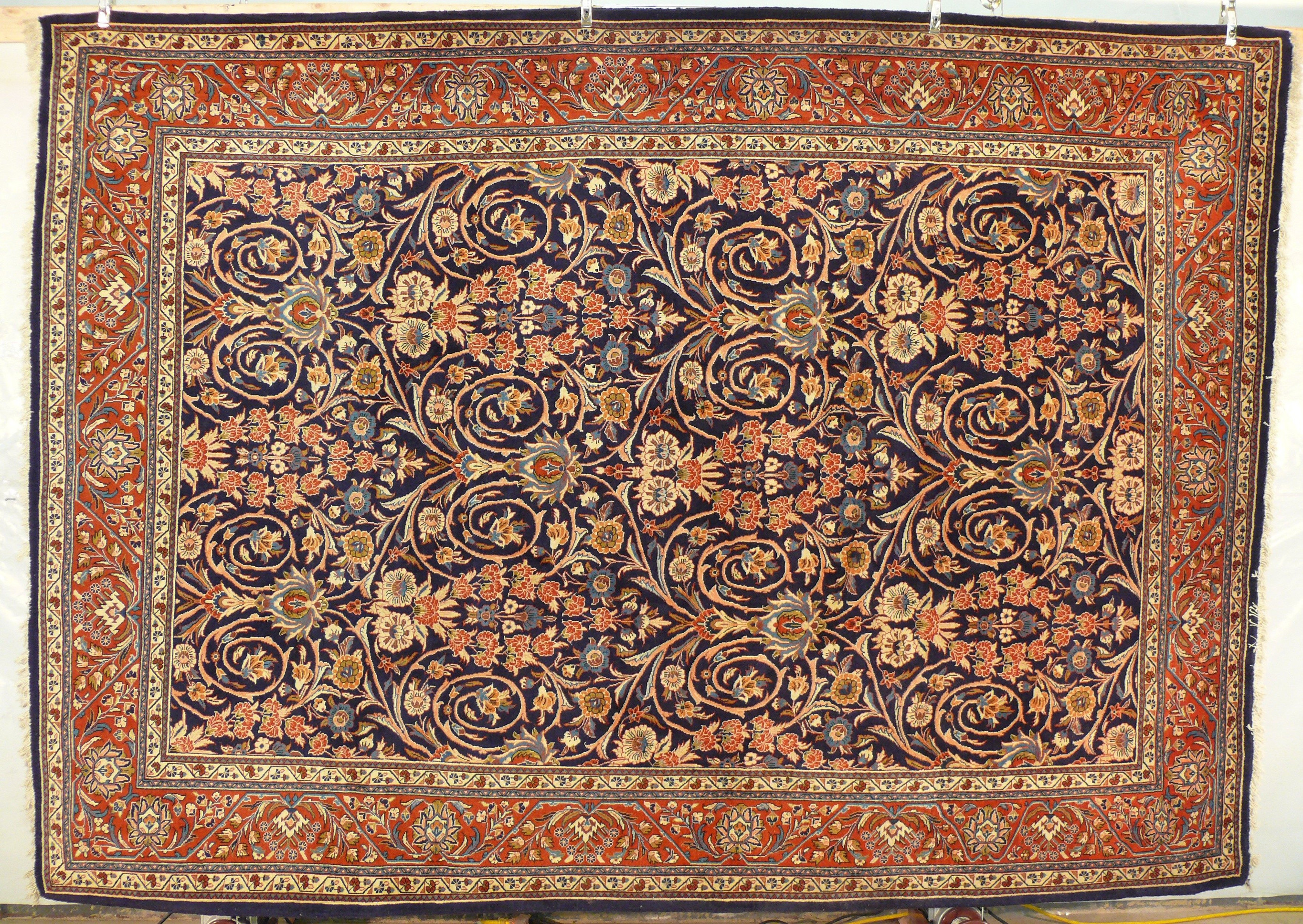 High-Quality Wool and Hand-Knotted Construction of 7'5 x 10'5 Persian Floral and All-Over Design Sarough Rug
