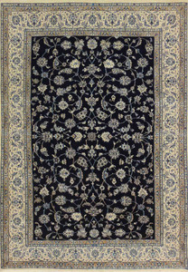 Full view of the 6'5 x 9'6 Persian Nain 9LAA rug with an all-over botanical pattern