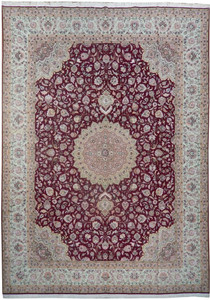10 x 14 Authentic High End Burgundy Wool & Silk Persian Rug