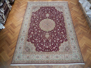 10 x 14 Authentic High End Burgundy Wool & Silk Persian Rug