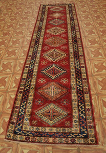 2'5 x 10 Caucasian Kazak Scarlet Red Silky Hallway Runner