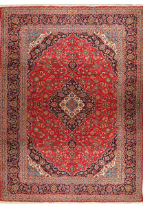 Experience the elegance of Persian culture with our 10 x 13 wool Persian Kashan rug, hand-knotted on a durable cotton foundation