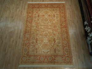 6 x 9 Transitional Oushak Ivory Orange Yellow Handmade Rug