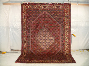 8x11 Handmade Bijar Rug - Full view of rug, featuring traditional Persian design and bold colors