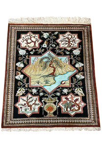 Small 100% Persian Qum Silk Rug