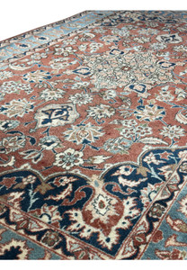 Edge detail of a 3x5 Antique Mashad Rug, showing the fine weaving and clean finishing of the fringe A