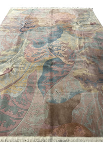 Angled view of a Modern Art Deco Beijing rug, emphasizing the lush pile and depth of the organic leaf design