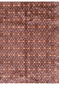 Zoomed into the midfield of this 7x13 Persian Bidjar all over design highlighting the design and colors