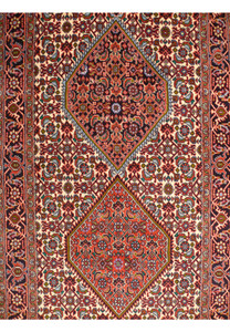 Close-up of the traditional Persian Bijar Runner Rug, highlighting the rich, intricate floral motifs and detailed craftsmanship.