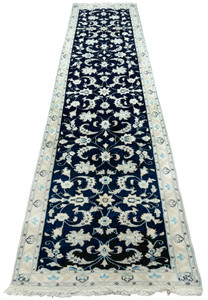 Alternative full-length view of the Persian Nain Runner, emphasizing its length and detailed borders.