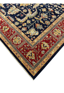 Detailed perspective of a handmade Ziegler rug, highlighting the intricate weaving and vibrant colors.